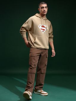 HIGHLANDER - Men Tan Cotton Blend Oversized Fit Hoodie