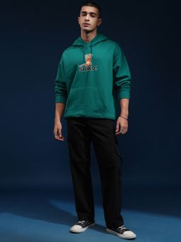 HIGHLANDER - Men Green Cotton Blend Oversized Fit Hoodie