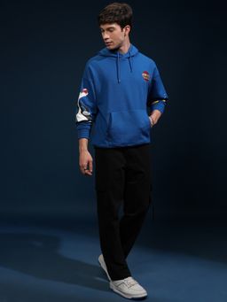 HIGHLANDER - Men Blue Cotton Blend Oversized Fit Hoodie