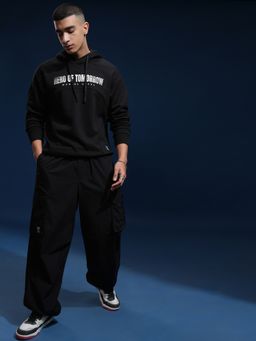 HIGHLANDER - Men Black Cotton Blend Oversized Fit Hoodie