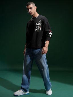 HIGHLANDER - Men Black Cotton Blend Oversized Fit Sweatshirt