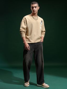 HIGHLANDER - Men Brown Cotton Blend Oversized Fit Sweatshirt