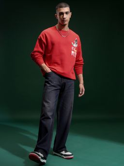 HIGHLANDER - Men Red Cotton Blend Oversized Fit Sweatshirt