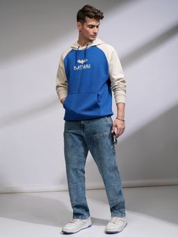 HIGHLANDER - Men Blue Cotton Blend Oversized Fit Hoodie