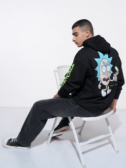 HIGHLANDER - Men Black Cotton Blend Oversized Fit Hoodie