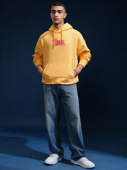 HIGHLANDER - Men Yellow Cotton Blend Oversized Fit Hoodie