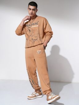 HIGHLANDER - Men Tan Cotton Blend Oversized Fit Sweatshirt