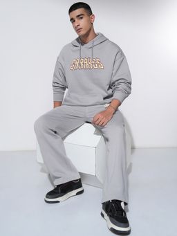 HIGHLANDER - Men Grey Cotton Blend Oversized Fit Hoodie