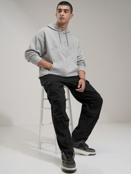 HIGHLANDER - Men Grey Cotton Blend Oversized Fit Hoodie