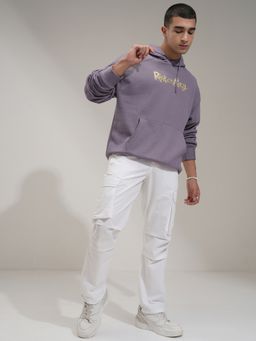 HIGHLANDER - Men Purple Cotton Blend Oversized Fit Hoodie