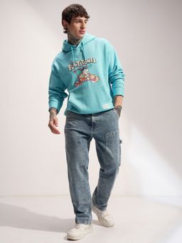 HIGHLANDER - Men Blue Cotton Blend Oversized Fit Hoodie