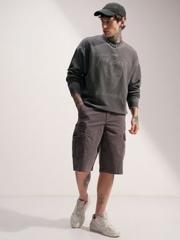 HIGHLANDER - Men Grey Cotton Blend Oversized Fit Sweatshirt