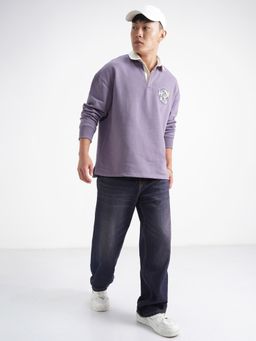 HIGHLANDER - Men Purple Cotton Blend Oversized Fit Sweatshirt