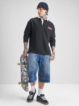HIGHLANDER - Men Black Cotton Blend Oversized Fit Sweatshirt
