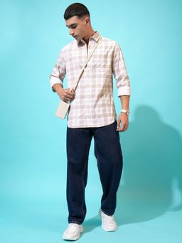 HIGHLANDER - Men Beige Cotton Slim Fit Shirt