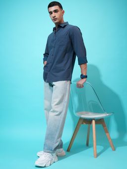 HIGHLANDER - Men Blue Cotton Slim Fit Shirt