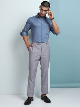 HIGHLANDER - Men Blue Cotton Blend Slim Fit Shirt