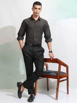 HIGHLANDER - Men Black Cotton Slim Fit Shirt