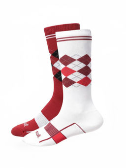 CULT - Football/Soccer White & Maroon Patterned Mens Terry Cotton Socks (Pack of 2)