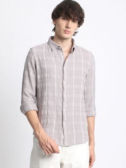 The Bear House - Mens Striped Cotton Slim Fit Casual Shirt
