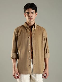 Tommy Hilfiger - Solid Regular Fit Cotton Shirt-Brown