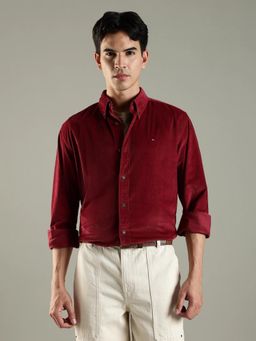 Tommy Hilfiger - Solid Regular Fit Cotton Shirt-Maroon
