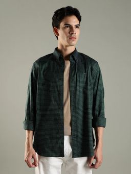Tommy Hilfiger - Windowpane Checked Regular Fit Cotton Shirt-Green
