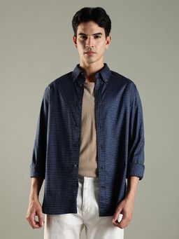 Tommy Hilfiger - Windowpane Checked Regular Fit Cotton Shirt-Blue