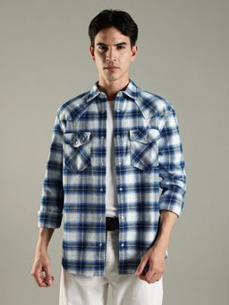 Tommy Hilfiger - Plaid Checked Regular Fit Cotton Shirt-Blue