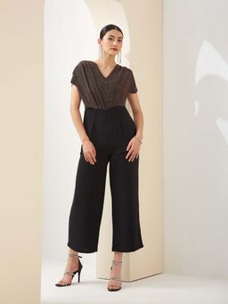 Latin Quarters - Women Black V- Neck Party Jumpsuit