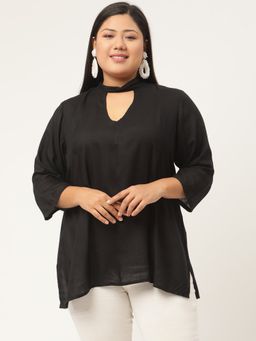 theRebelinme - Plus Size Women Black Solid Color High Neck Top