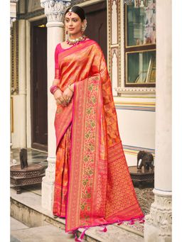 EXCLUSIVA - Peach Banarasi Saree with Unstitched Blouse