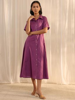 Libas - Mauve Solid Pannelled A-Line Dress with Pocket