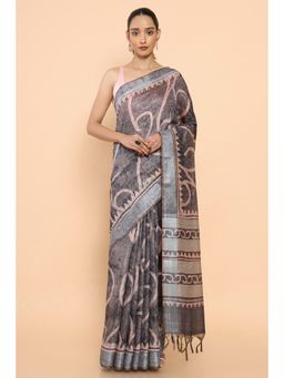 Soch - Women Grey Chanderi Printed Saree with Unstitched Blouse
