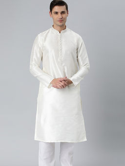 Manthan - Off White Dupion Art Silk Full Sleeves Solid Kurta