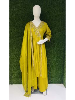 Anaita - Green Embroidered Silk Anarkali and Palazzo with Dupatta