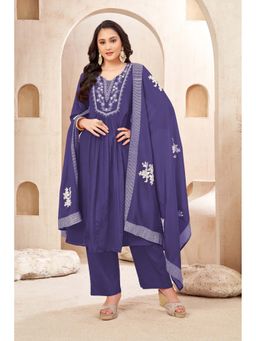 Anaita - Purple Embroidered Chinon Anarkali and Pant with Dupatta