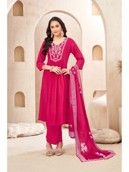 Anaita - Magenta Embroidered Chinon Anarkali and Pant with Dupatta