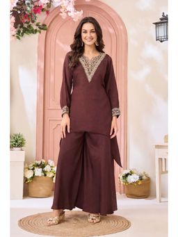 Anaita - Brown Embellished Sequined Chinon Kurti and Palazzo with Dupatta