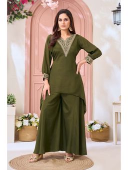 Anaita - Green Embellished Sequined Chinon Kurti and Palazzo with Dupatta