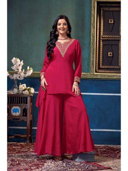 Anaita - Pink Embellished Sequined Chinon Kurti and Palazzo with Dupatta