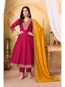 Anaita - Pink Embroidered Silk Anarkali and Pant with Dupatta