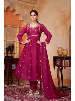Anaita - Pink Embroidered Silk Anarkali and Pant with Dupatta