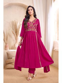 Anaita - Pink Embroidered Silk Anarkali and Pant with Dupatta
