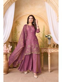 Anaita - Mauve Embroidered Silk Kurta and Palazzo with Dupatta