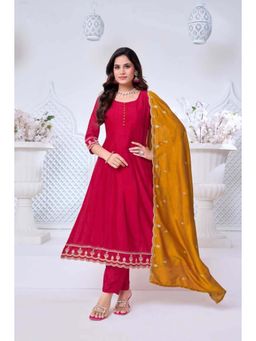 Anaita - Pink Embroidered Silk Anarkali and Pant with Dupatta