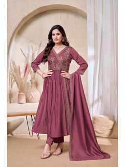 Anaita - Mauve Embroidered Silk Anarkali and Pant with Dupatta