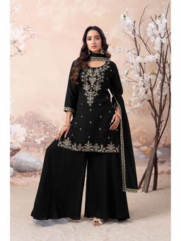Anaita - Black Embroidered Silk Kurta and Palazzo with Dupatta