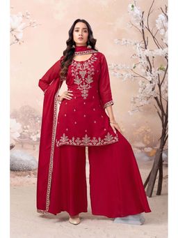 Anaita - Maroon Embroidered Silk Kurta and Palazzo with Dupatta