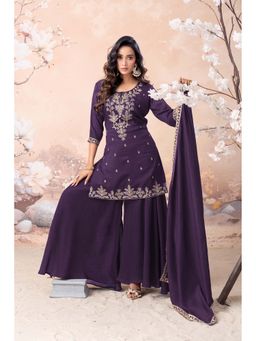 Anaita - Purple Embroidered Silk Kurta and Palazzo with Dupatta